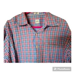 Peter Millar Shirt Mens Medium Pink Blue Brown ‎ Plaid L/S Button Up Shirt SZ lG